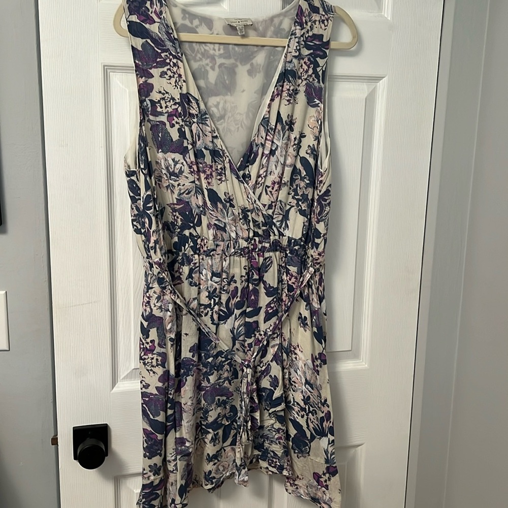 Lucky Brand Cream Floral Wrap Dress with Purple and Navy Print